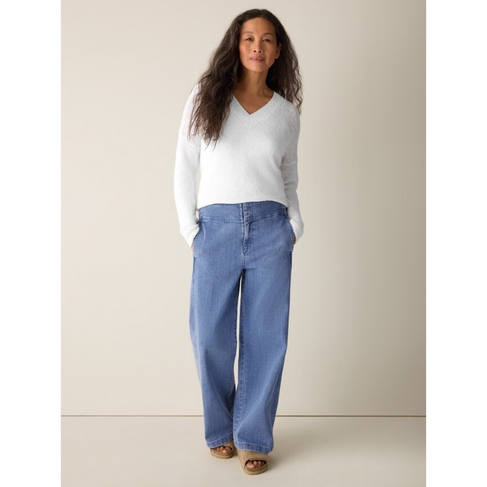 Eileen Fisher Organic Cotton Wide Leg Denim Pants Light Wash Blue M S6BDE-P4901M